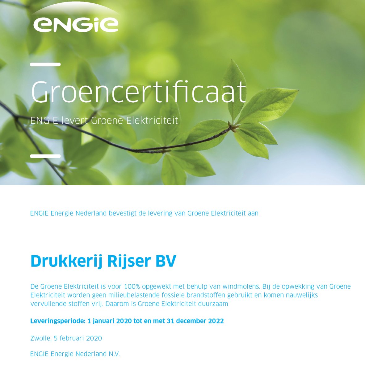 Omdat duurzaamheid ingebed zit in onze filosofie wordt onze energie de komende jaren 100% duurzaam opgewekt. Naast onze eigen zonnepanelen, wordt stroom 100% opgewekt uit duurzame bronnen.

Wij adviseren graag hoe print op 'n duurzame manier ingezet kan worden!

#duurzaamheid