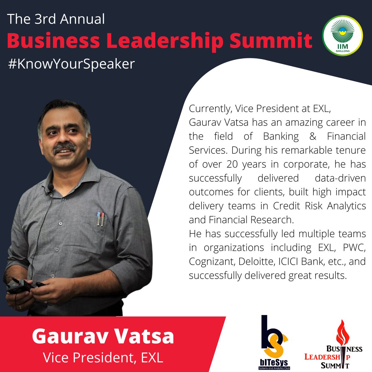 IIMShillong's tweet photo. bITeSys, The Systems and Analytics Club of IIM Shillong is proud to present to you an eminent panel of speakers for The Business Leadership Summit 2021.

@bITeSys 
#KnowYourSpeaker #Analytics #BusinessLeadershipSummit2021 #BLS21 #IIMShillong #MBA #7thHeaven #Campusinclouds https://t.co/RoJQK3df9I
