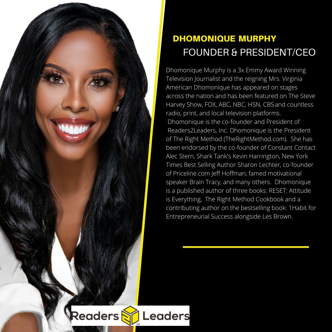 Get to know the #LEADERSHIP behind #Readers2Leaders. We are thrilled to spotlight our #BoardofDirectors over the next several weeks. Please say, "Hello" to our President, Dhomonique Murphy. We are thrilled to have Dhom leading the charge! 📚
.
.
.
 #literacy #YellowBoxProject