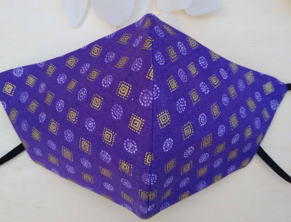 TTabbyshack's tweet photo. #etsy shop: Handmade 3 layer cotton facemask in gorgeous purple oriental style print accented with metallic gold detail. With opening for filter #washablefacemask #reusablemask #comfortablefacemask #handmadefacemask https://t.co/NpDkP2rzDX https://t.co/8WCG8zUEIi