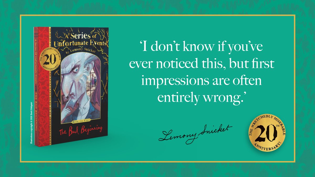 FarshoreBooks's tweet photo. #LemonySnicket makes a good point, but I think we all knew when we read #TheBadBeginning for the first time that Count Olaf was up to no good from the start. Celebrate the 20th anniversary with the gift edition: https://t.co/vp7uDmfSSE #ASeriesOfUnfortunateEvents https://t.co/R8HCPwxtx3