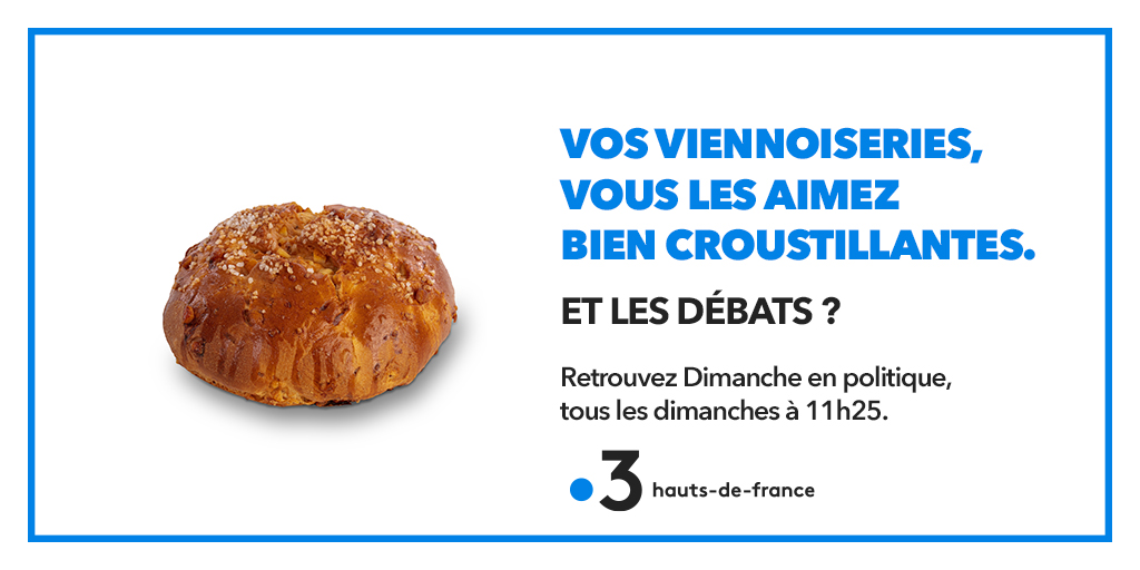 F3Picardie's tweet photo. Vos viennoiseries vous les aimez bien croustillantes. Et les débats ? 🥐Retrouvez "Dimanche en Politique" tous les dimanches à 11h25 sur @F3Picardie & @F3nord . #actualiteregionale #info #actu #pub #proximite #plusproches #dimancheenpolitique #debats https://t.co/E5yD0UZN43