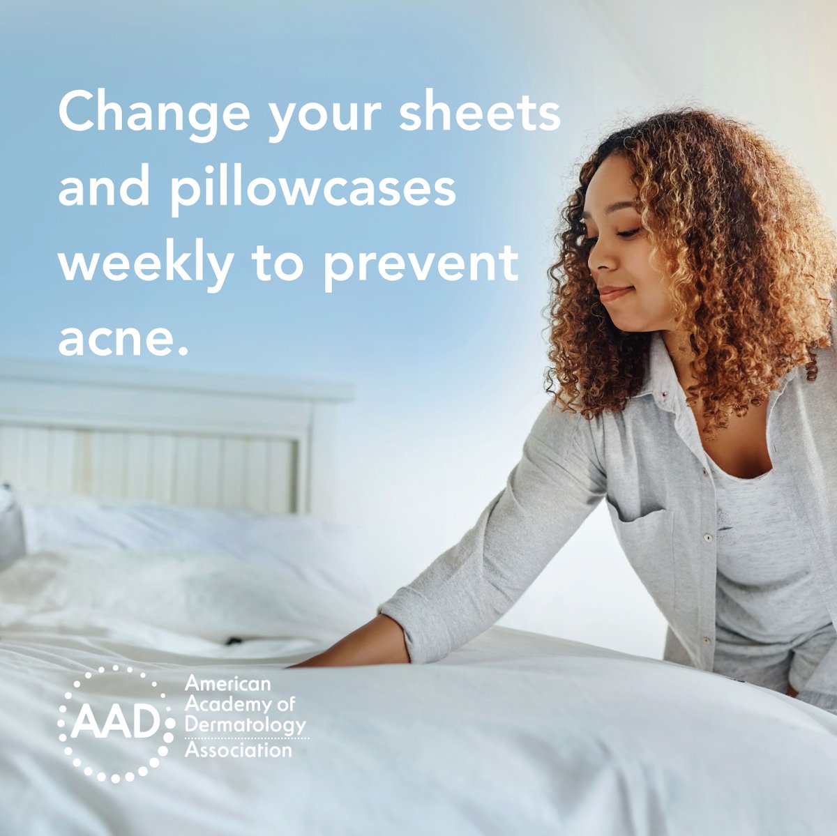 AADskin's tweet image. Your sheets collect bacteria and skin cells that can cause acne and irritation. Make it your 2021 resolution to wash sheets once a week (and maybe pillowcases more frequently) to get #YourHealthiestSkin