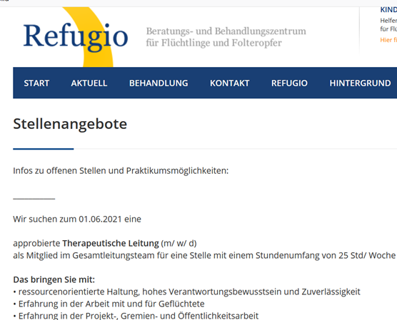 AThobaben's tweet photo. #RefugioBremen
sucht eine*n
Psychologische*n Psychotherapeut*in
als therapeutische Leitung und Mitglied im Gesamtleitungsteam 
https://t.co/HWdDoz6viq https://t.co/nKta23Imjw