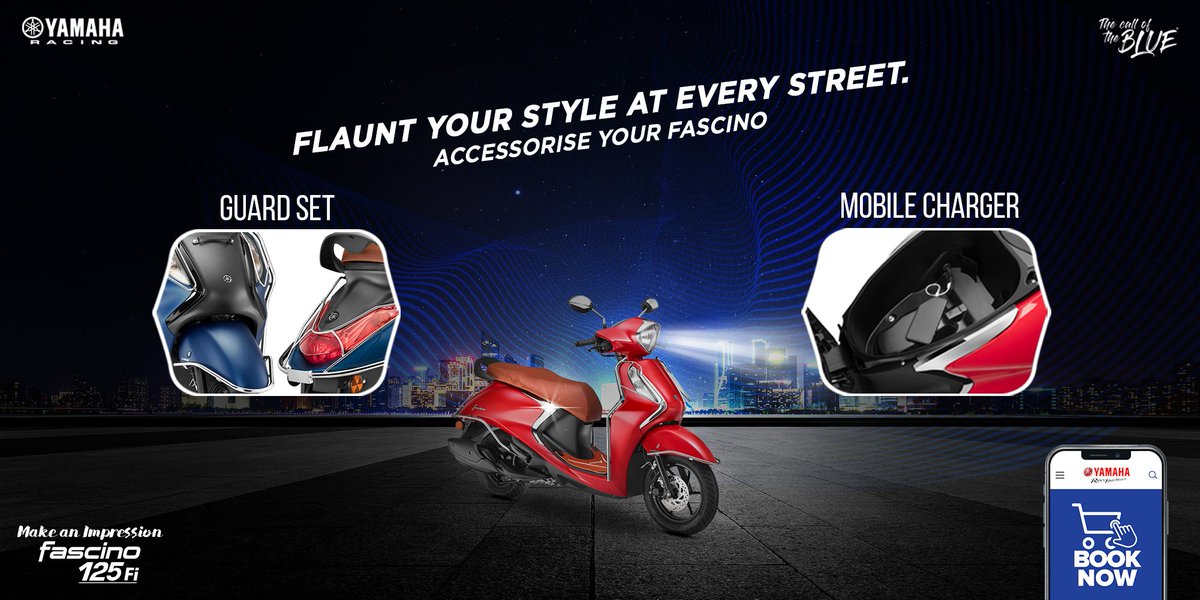 India_Yamaha's tweet photo. Accessorize your Fascino 125 Fi to stand out in the crowd!
Book now
https://t.co/jNa5Ibk6zZ
#Fascino125FI #YamahaFascino #Europeanstyling #Fascino #YamahaMotorIndia #YamahaIndia #YamahaRacing https://t.co/BeSmOHw99w