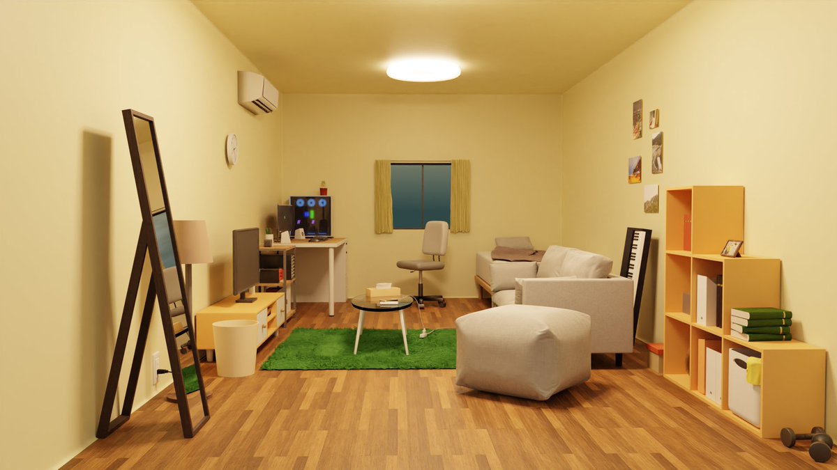 Sig_Mugicha's tweet photo. Blenderで創造(想像)する、住んでみたい部屋。
作るだけならタダ。

#b3d #3DCG 
#Blender3d https://t.co/t8bNEydHbf