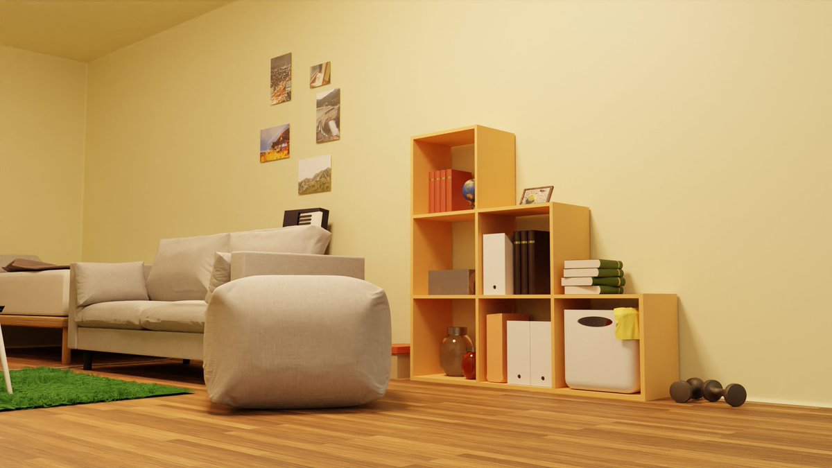 Sig_Mugicha's tweet photo. Blenderで創造(想像)する、住んでみたい部屋。
作るだけならタダ。

#b3d #3DCG 
#Blender3d https://t.co/t8bNEydHbf