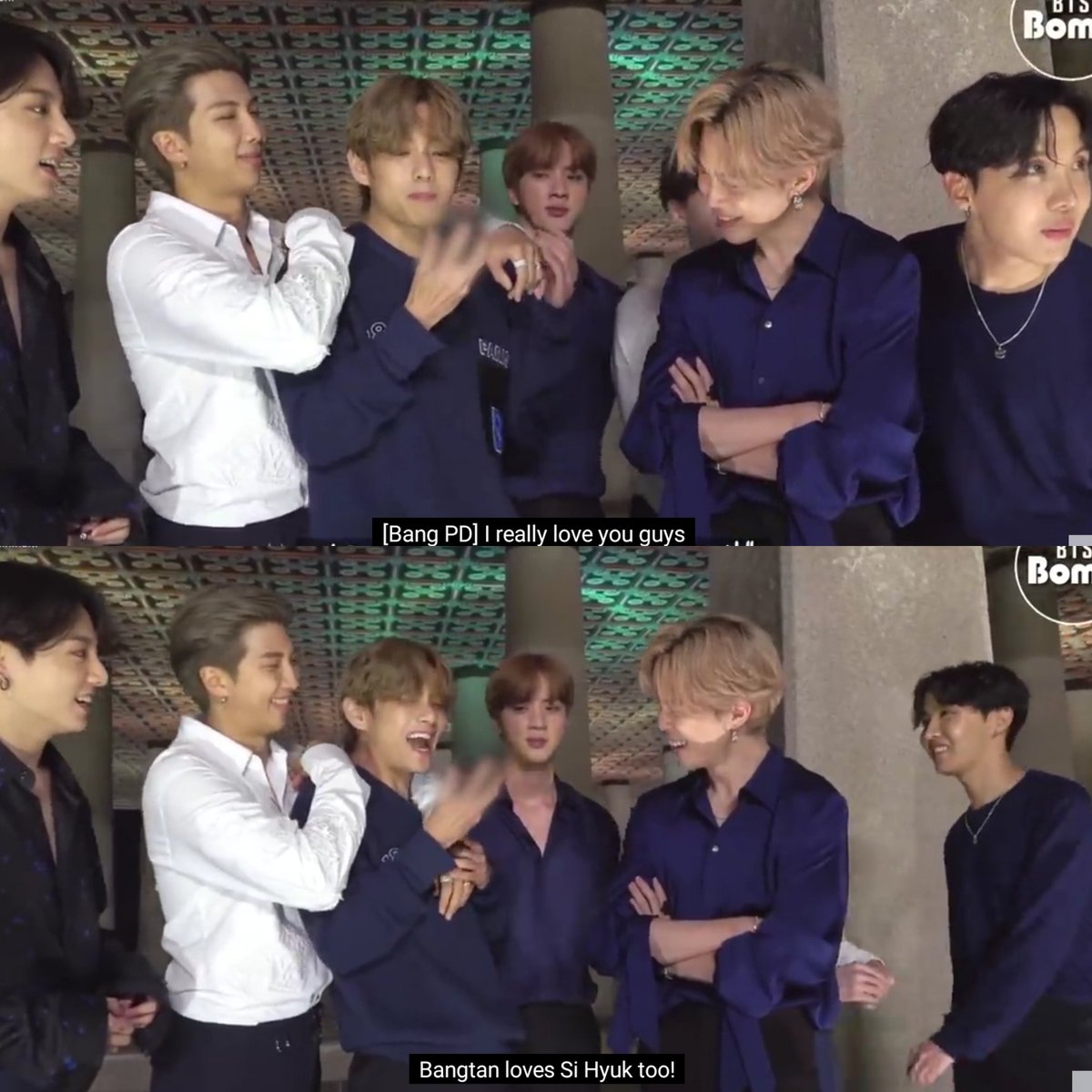 When BTS got 2 weeks at #1 on BBHot100 and had a phone convo with bang pd. The boys thanked him & he said to bangtan to just call him "hyuk hyung"Bangpd: i really love you guysTaehyung: bangtan loves shi hyuk too