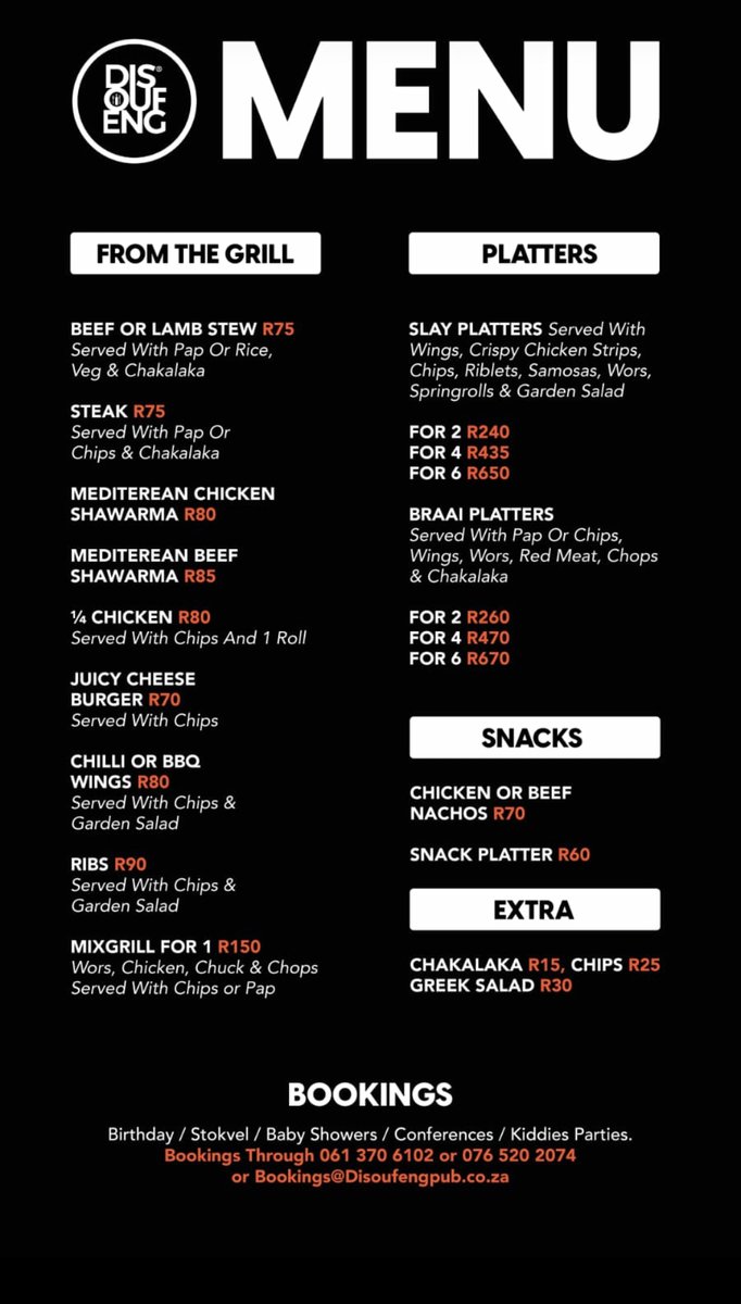 Mulberry_ZA's tweet photo. It's Friday! We all know Friday is take-out day. Having said that, it's lunch time out here @DISOUFENG_PUB . Come through and enjoy lunch with us. Or simply place an order, and we'll deliver it to you! ๐0765202074 / 0613706102 #DisofengLunch #DisoufengDelivery #DisoufengMenu https://t.co/woKlliimVw