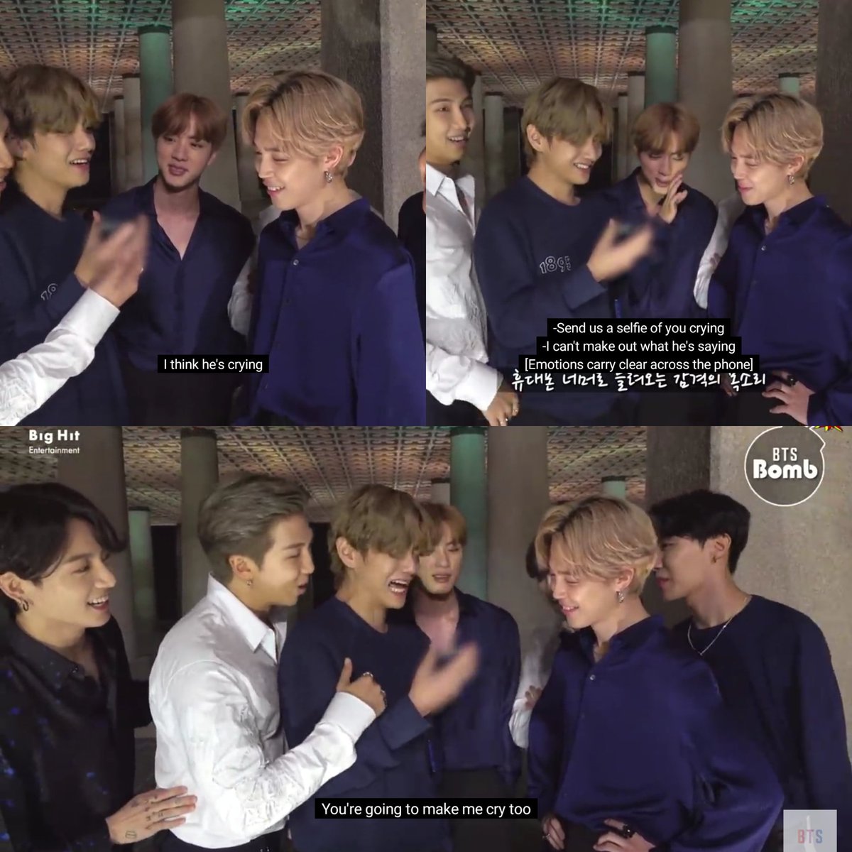 Another episode of bangtan clowning bang pd:Yoongi: i think he's crying Seokjin: send us a selfie of u crying Taehyung: you're going to make me cry too