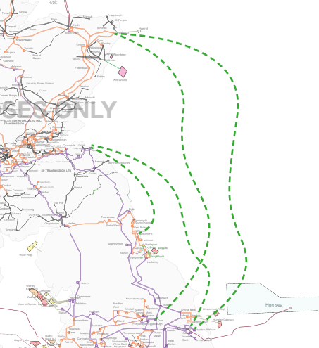 Plans afoot for 4 new subsea electricity cables between Scotland and England in the next ~10 years.Mainly needed to transport wind power from Scotland to England. From  @ng_eso Network Options Assessment (NOA) (illustrative routes)1/ https://www.nationalgrideso.com/research-publications/network-options-assessment-noa#what