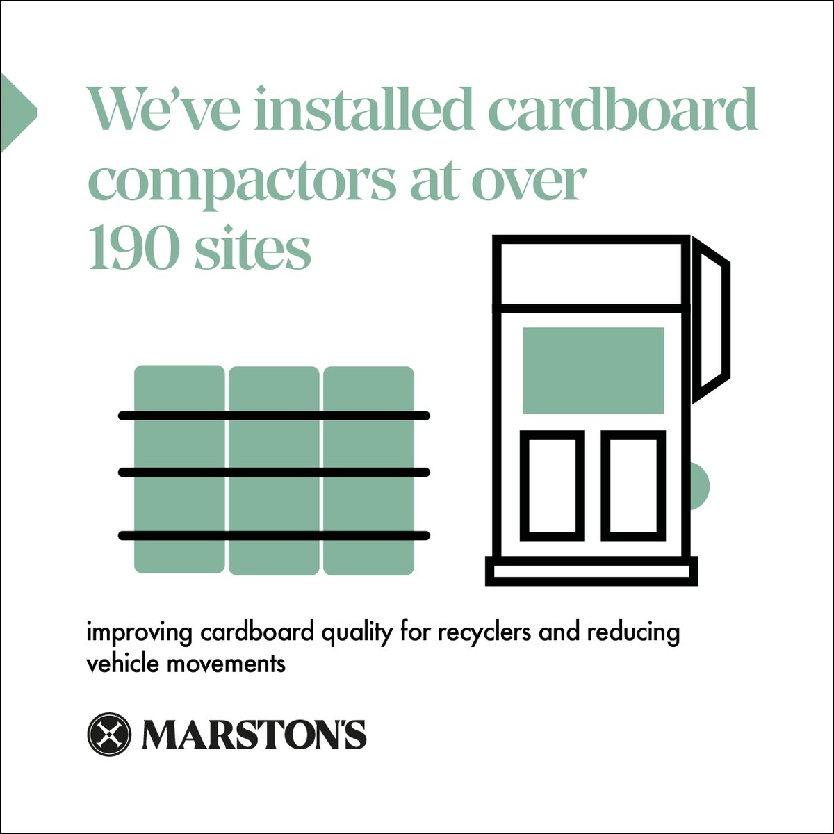 Cardboard compactors at our pubs have helped us halve our dry mixed recycling collections each month, which in turn means there are less lorries on the road and less greenhouse gas emissions, too. #marstons #wearemarstons #wecare #sustainability