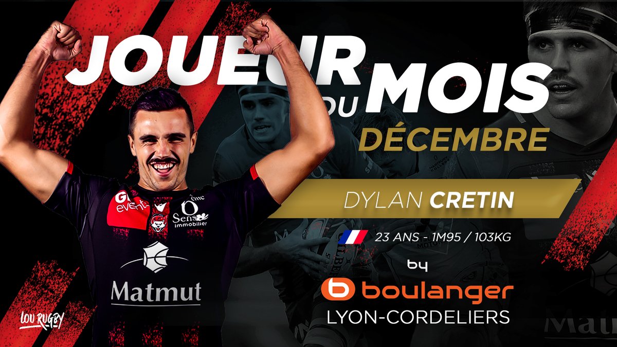 🏆 <a href="/DylanCretin/">dylan</a> remporte les faveurs des supporters sur l'appli du LOU et a été élu Joueur du mois de décembre ! 👏 

🤩 Bravo également à Laurent Dupuis qui remporte un maillot dédicacé grâce à notre partenaire <a href="/boulanger/">Boulanger</a> Lyon-Cordeliers !

#Lyon
 #TeamLOU 🔴⚫️