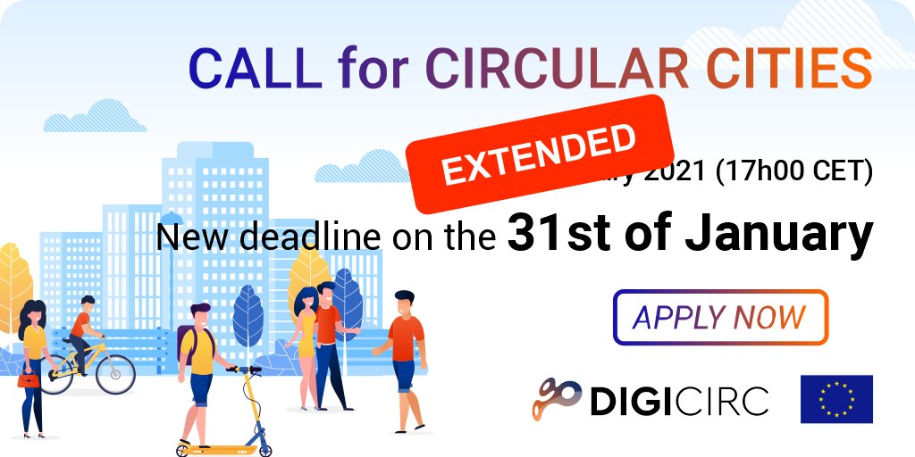 circ_digi's tweet photo. ⏳𝗛𝘂𝗿𝗿𝘆 𝘂𝗽 &amp; 𝗔𝗽𝗽𝗹𝘆 𝗡𝗼𝘄⏳
3⃣ days left to apply to #digicirc Circular Cities #opencall! This is your opportunity to develop #innovative and #circular solutions addressing the #challenges our Cities face nowadays! 🆕#deadline 31st Jan!
Apply👉https://t.co/Fr4YVnXjXz https://t.co/U0KlYaVh06