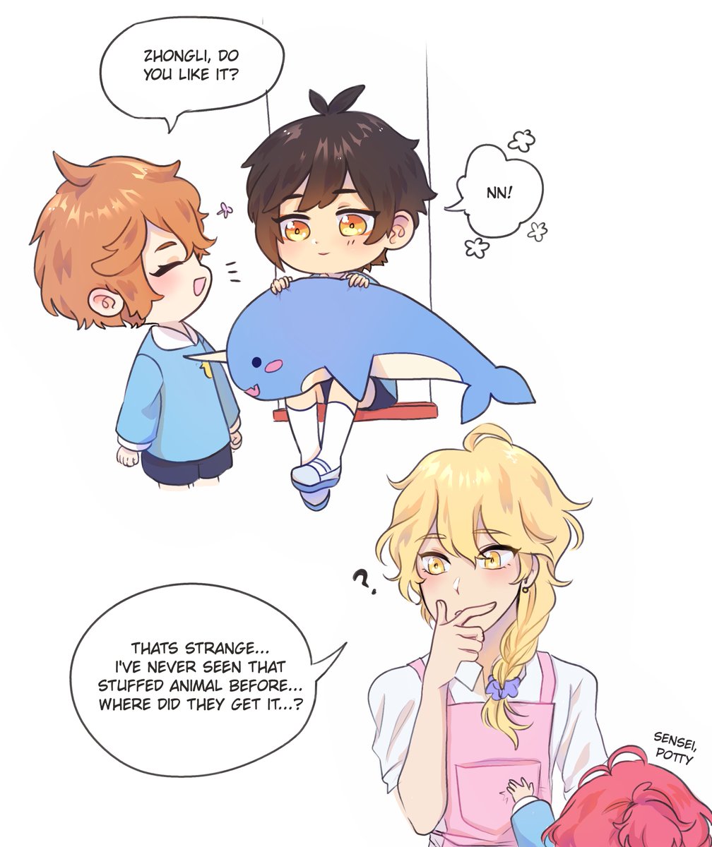 kindergarten au aka my excuse to draw chili as kids...zhongli makes ajax a handmade red paper mask in return and now he is giving their sensei heart attacks by wearing it, standing in a corner, and staring quietly 
#GenshinImpact #chili #aether #tartali 