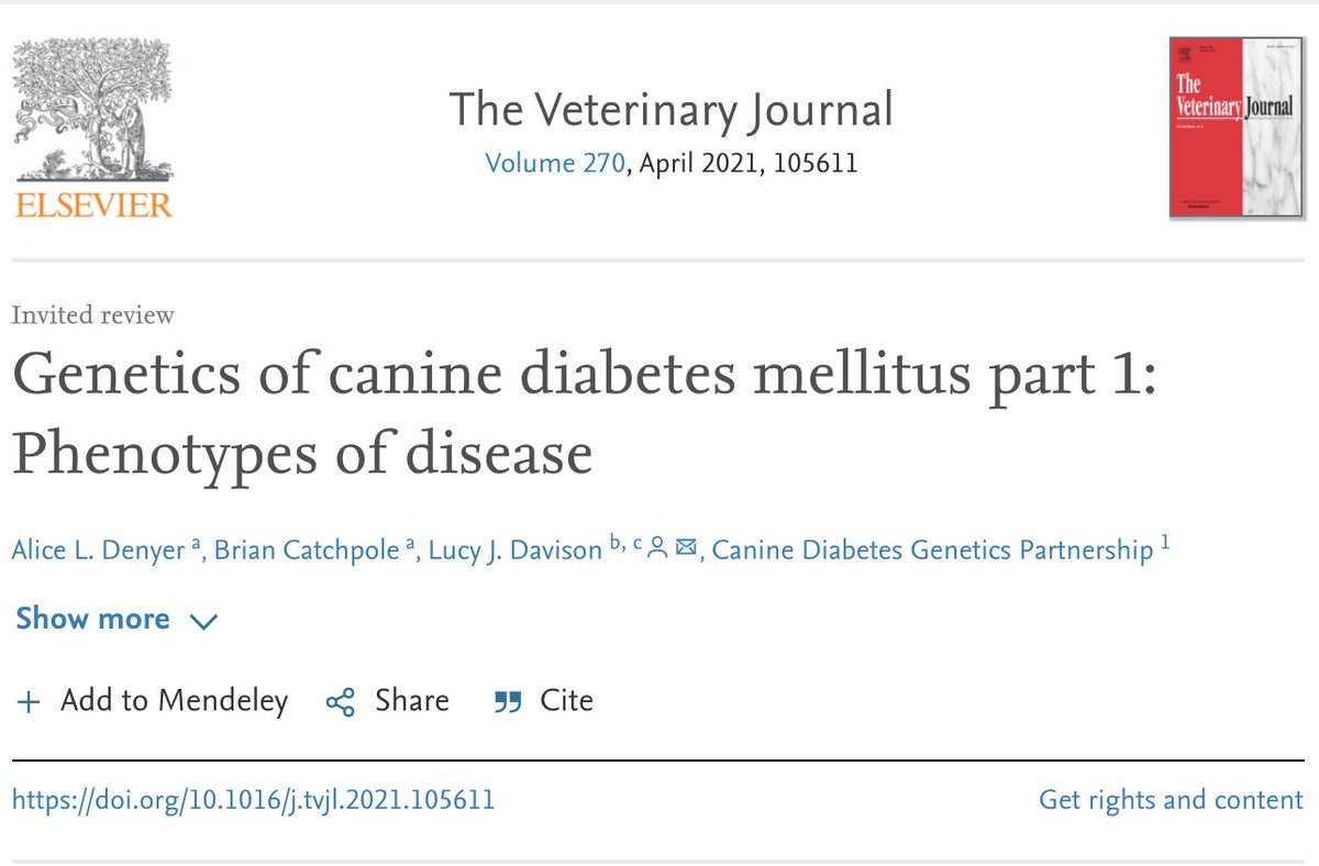 Canine Diabetes Genetics Partnership (@thecdgp) on Twitter photo We are thrilled to share part 1 of our review article "Genetics of canine diabetes mellitus" just published in TVJ. It discusses much of what underpins the aims and work of the CDGP. Look out for part 2 soon 👀
<a href="/RoyalVetCollege/">Royal Veterinary College (RVC)</a> @ElsevierVetNews
doi.org/10.1016/j.tvjl… We are thrilled to share part 1 of our review article "Genetics of canine diabetes mellitus" just published in TVJ. It discusses much of what underpins the aims and work of the CDGP. Look out for part 2 soon 👀
<a href="/RoyalVetCollege/">Royal Veterinary College (RVC)</a> @ElsevierVetNews
doi.org/10.1016/j.tvjl…