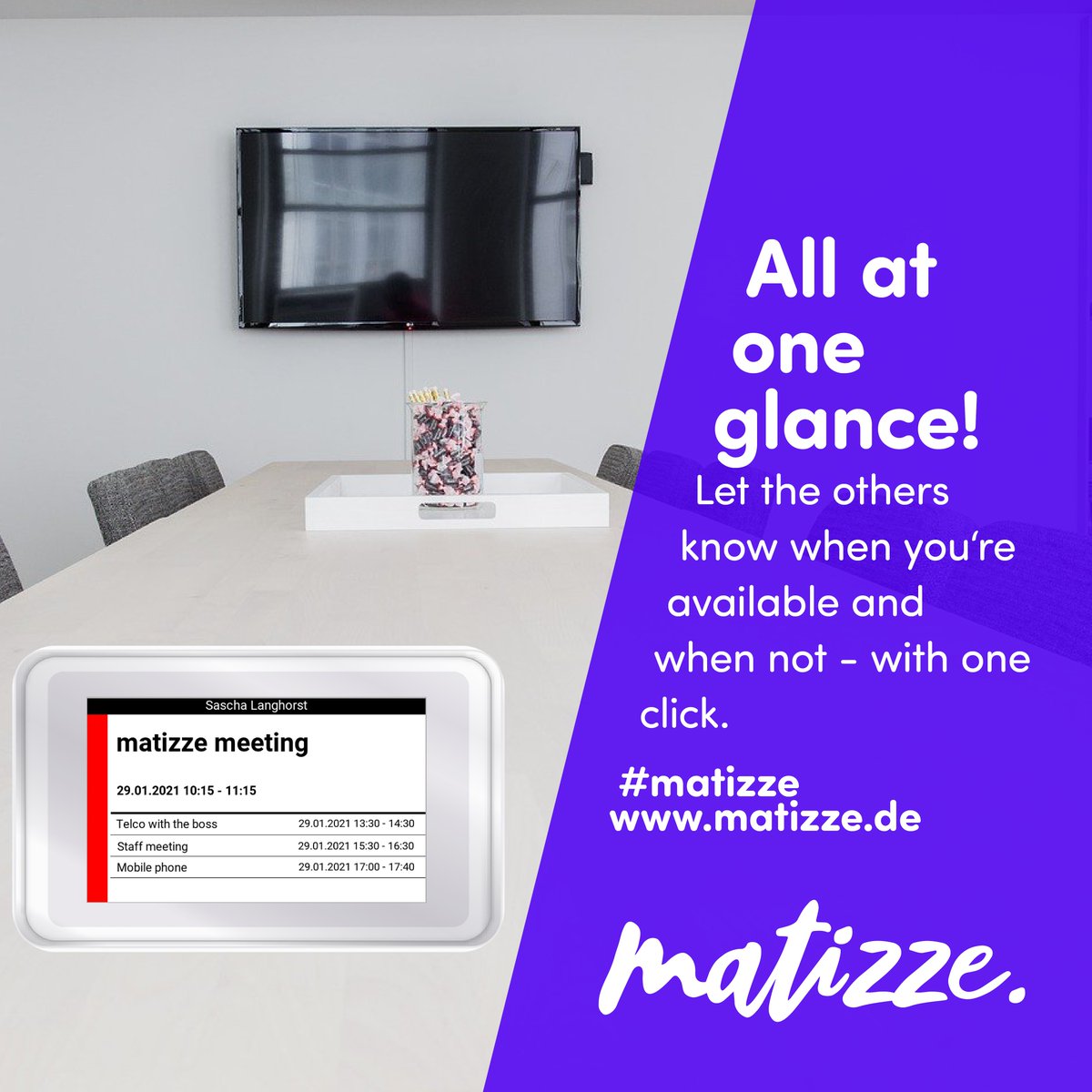 matizze3's tweet image. matizze in the office? Sure!
Just sync your calender to our displays and use them as informative door signs so no one else will barge in on your appointments.
#mobileoffice #mobiletech
#digitalcalender
#esl #electronicshelflabel
#matizze