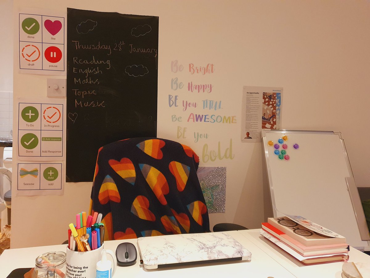 MsKrystellLopez's tweet photo. My remote learning set ups! The plain wall was not doing it for me and the visual aids keep my children going! https://t.co/modDA9ahVE