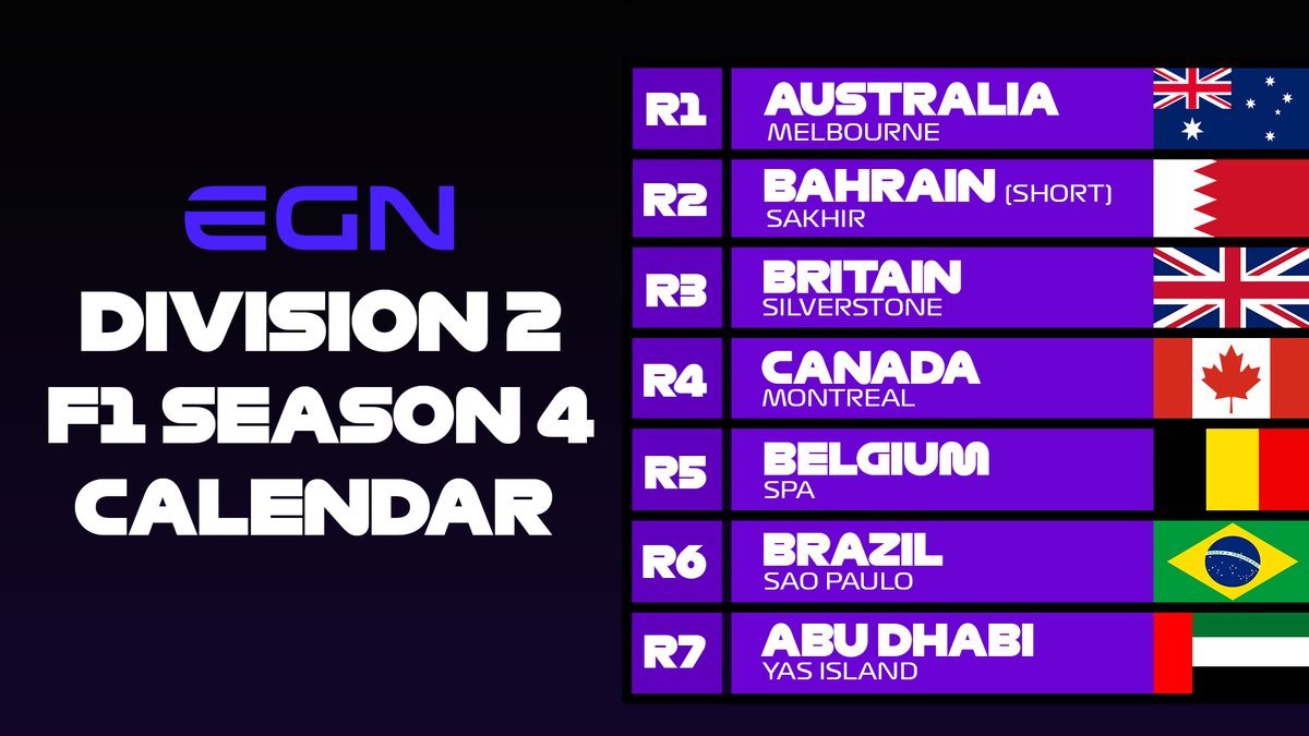 EGN_F1's tweet photo. DIVISION 2 STARTING TUESDAY SEATS AVAILABLE.

All assists are turned on so if you're a newcomer there's no need to stress!

here's a link to our discord: https://t.co/OAZeRA7KTU

You can message us here, or an admin in the discord to get involved. https://t.co/kjmZl6qhP3