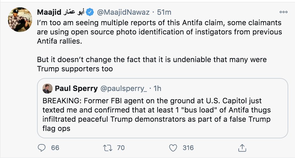 5. But don't worry, in the interest of balance, Maajid was able to notice that "many were Trump supporters too". Completely balanced, unskewed approximation of the situation there.