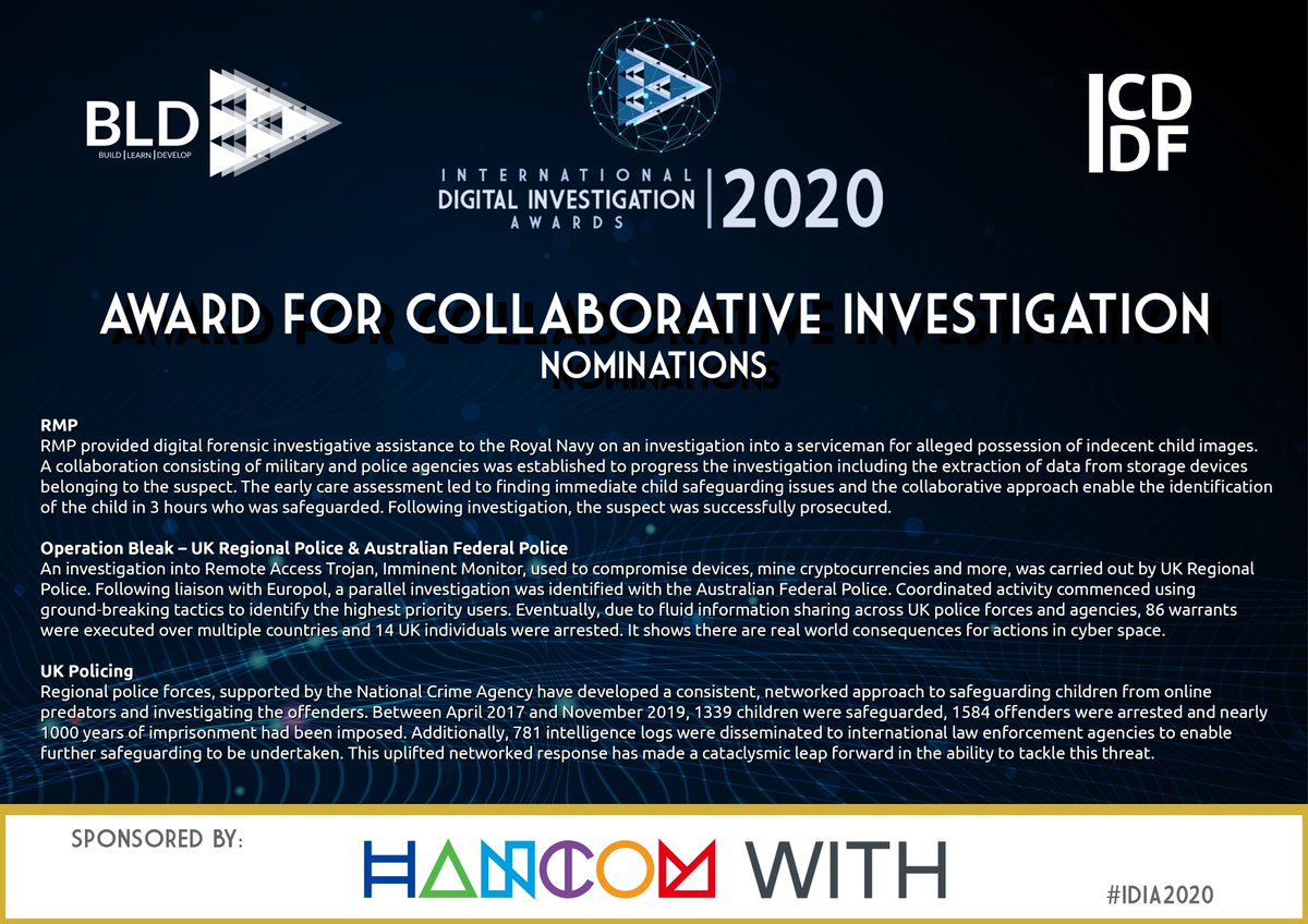 BlueLightsLtd's tweet photo. IDIA 2020: Collaborative Investigation

BLOG: https://t.co/mH109ULQxM

@HancomWITH #IDIA2020 #digital #digitalinvestigation #investigation #police #military #cryptocurrency #intelligence #commsdata #forensic #digitalforensic #internet #investigator #ICDDF #security #cybersecurity https://t.co/PftEUHGljz