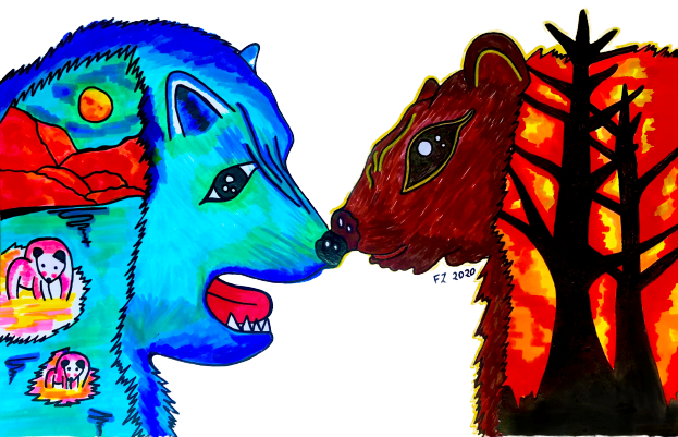 ArtNwc's tweet image. This illustration by Fatema in Year 7 shows the devastating effects of climate change and global warming through the eyes of a polar bear and a mountain grizzly. 
#NWCAlwaysLearning #GuidedHomeLearning #NWCFamily 
@GDST