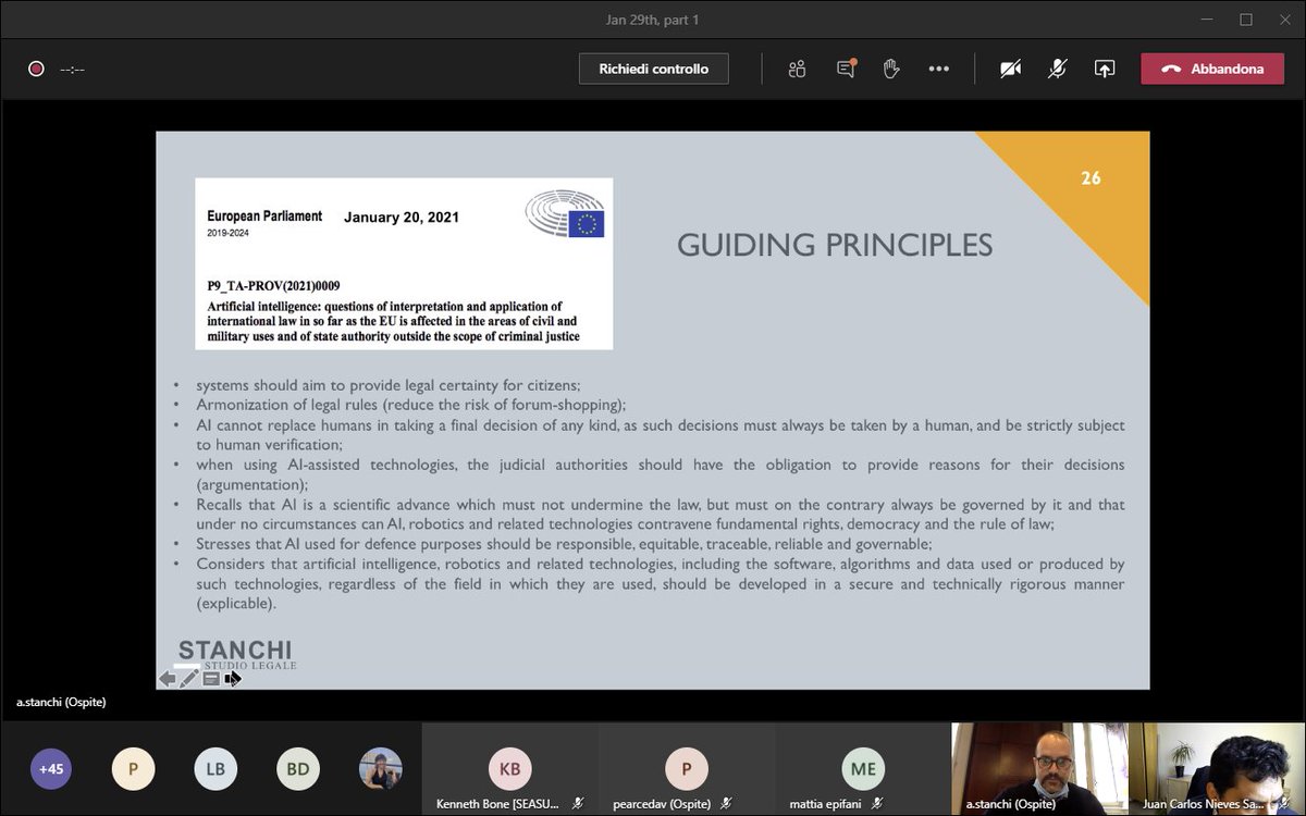 DigForASP's tweet photo. The lawyer Andrea Stanchi and his colleague comment on a very recent #EU Parliament document on #AI #ethics guidelines at #DigForEthics https://t.co/N0egPnENsl
