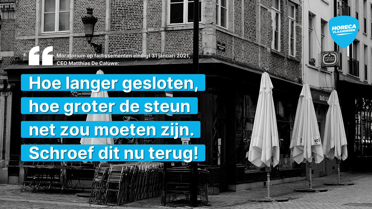 ⛔️ Horeca Vlaanderen is verbijsterd nu blijkt dat het moratorium niet verlengd wordt ➡️ bit.ly/3thkffA.

💬 CEO <a href="/DeCaluwe_M/">Matthias De Caluwe</a>: “Toch niet terwijl onze horeca nog steeds verplicht gesloten is vanwege volksgezondheid. Schroef dit terug voor de langst gesloten sectoren.”