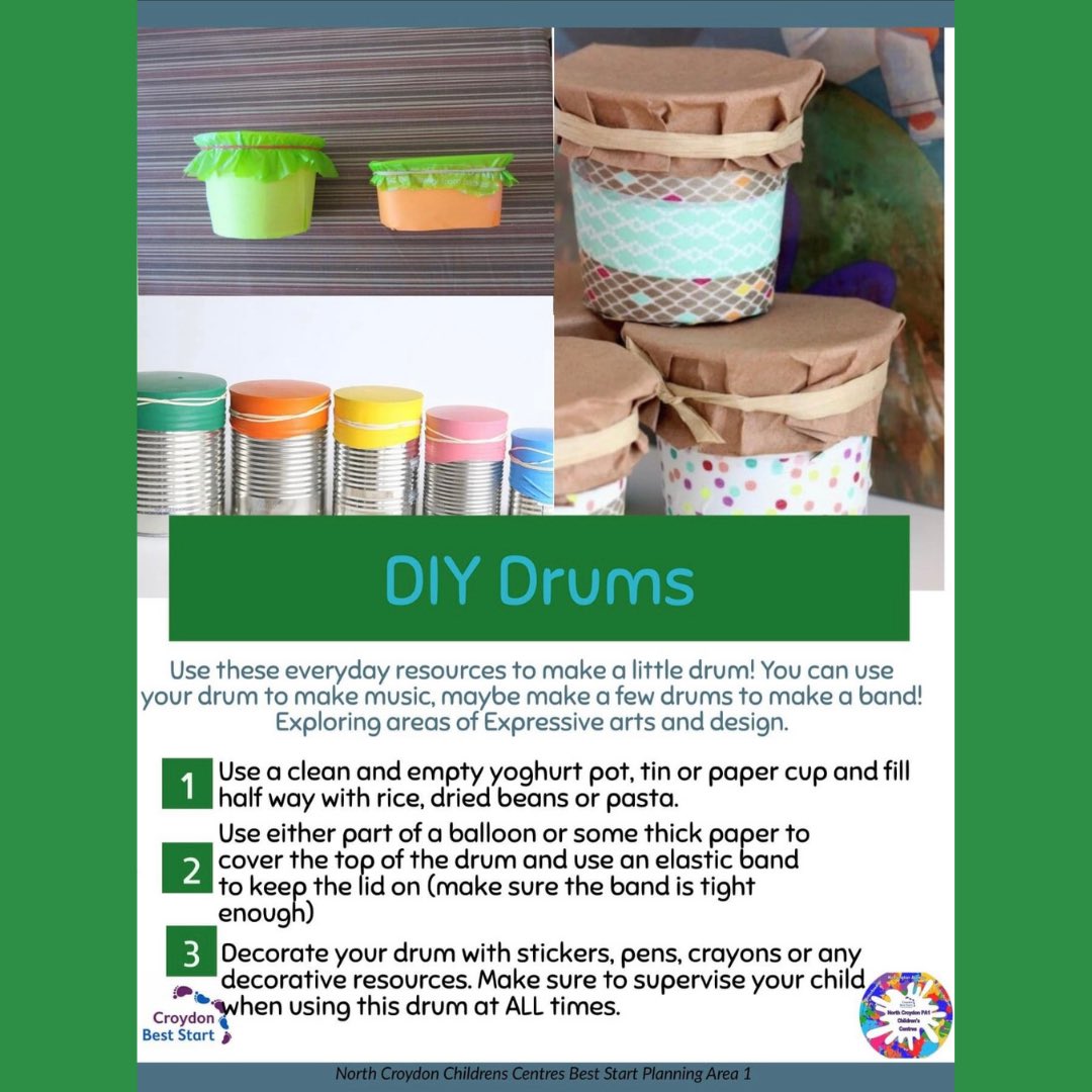 NorthCroydonCC's tweet photo. Here is a quick guide to help you to make a home made drum using things you will probably have around the house. Sing some songs together and make some music!
.
.
#musictime #drums #crafts #musiccraft #diyinstrument #earlyyearscraft #easycrafts https://t.co/h52boE34NS