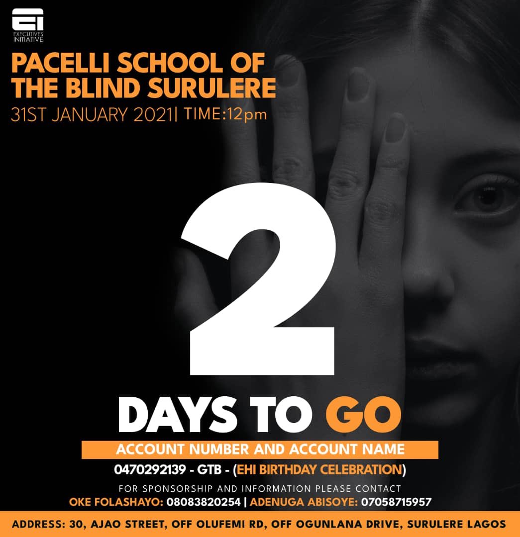 Executivesinc's tweet photo. The January Birthday Celebration is just 2 days awayyyyyyyy. Everyone believes that the month of January is for setting goals, making wish lists and all sorts, the children at pacelli school of the blind are not left out of this tradition that is why..... https://t.co/WLh1PApaMG