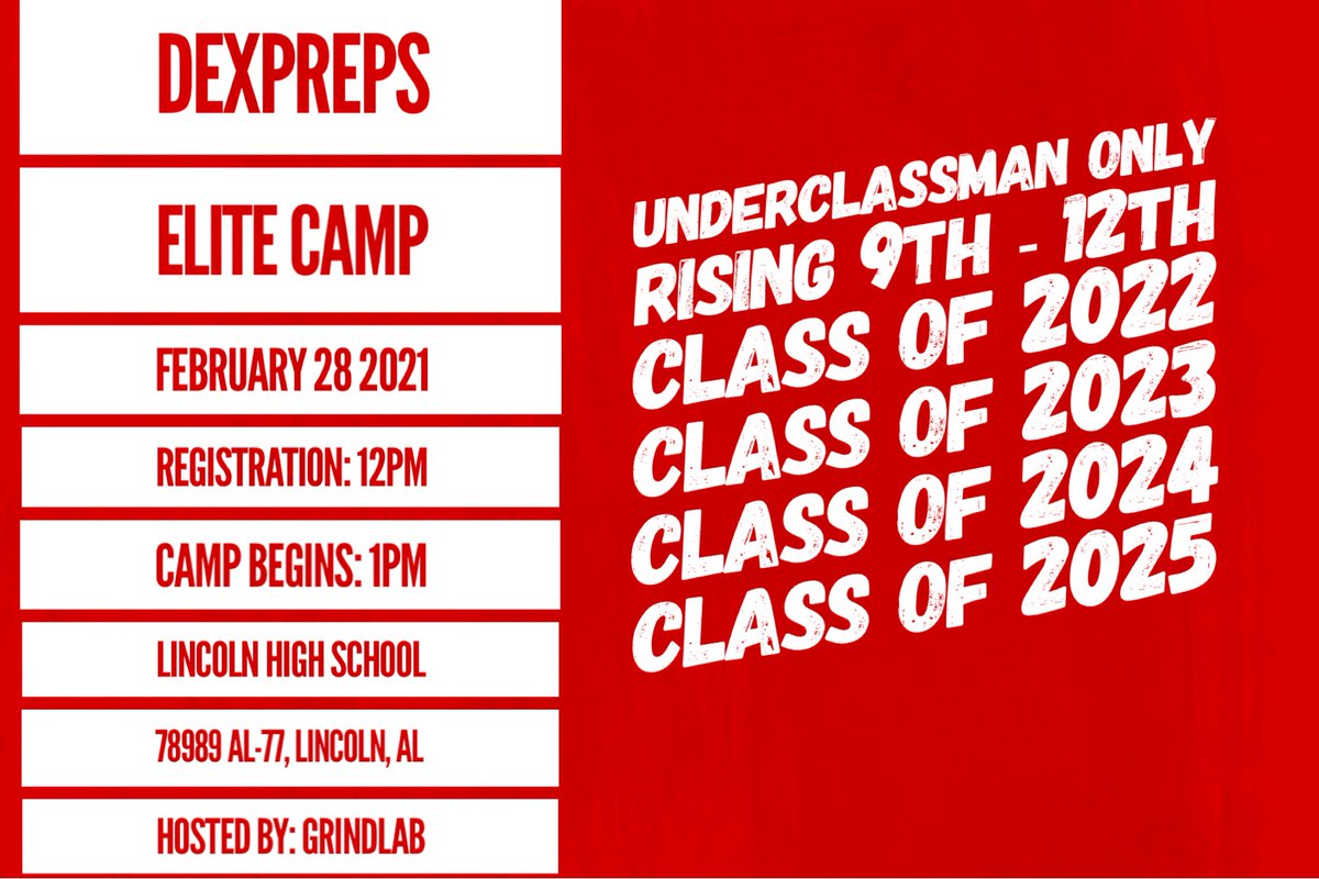 DexPreps's tweet photo. Underclassmen camp at Lincoln High School (Ala.) on February 28th. @GrindLab @YellowhammerFB @CoachD_Dorsey @LincolnBearsFB @JohnGarcia_Jr @jmedley_star @LYoung_DHSports @EASportstoday1 @TMTPassRush @CoachJPugh @RRU18878187 @SIAllAmerican @justamom48  @ITATJason @AverageJoesSpo1 https://t.co/rl0uO95NlY