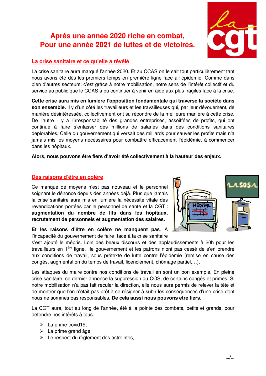 CGTcaGB's tweet photo. Tract de nos collègues du CCAS de #Belfort , qui dressent le bilan de leurs actions de 2020 et dessinent 2021 https://t.co/vJnaaWZDzl