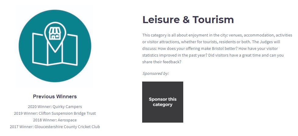 Bristol Life Awards (@bristollifeawds) on Twitter photo Do you have the best Leisure & Tourism business in Bristol? bristollifeawards.co.uk/nominate/
Please get in touch with harriette.dixon@mediaclash.co.uk if you're interested in sponsoring this category!
Previous Winners include: <a href="/QuirkyCampers/">Quirky Campers</a> | <a href="/brunelsbridge/">Clifton Suspension Bridge</a> Trust | <a href="/BristolAero/">Aerospace Bristol</a> Do you have the best Leisure & Tourism business in Bristol? bristollifeawards.co.uk/nominate/
Please get in touch with harriette.dixon@mediaclash.co.uk if you're interested in sponsoring this category!
Previous Winners include: <a href="/QuirkyCampers/">Quirky Campers</a> | <a href="/brunelsbridge/">Clifton Suspension Bridge</a> Trust | <a href="/BristolAero/">Aerospace Bristol</a>