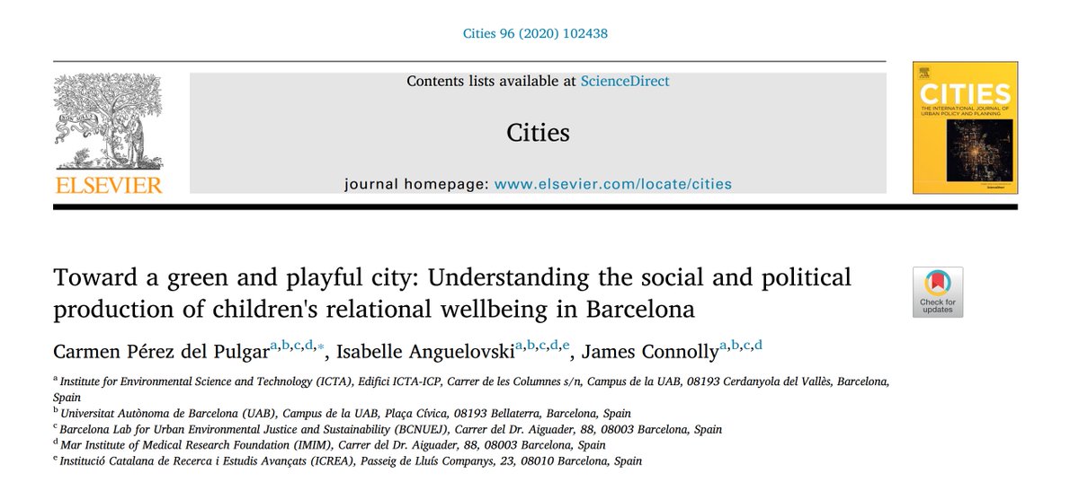 Have you ever wondered if/how the political and social production of green-playful child-friendly amenities effect how children use and benefit from those spaces?Read  @carmenppulgar  @ianguelovski  #JamesConnolly paper to learn more!1/12