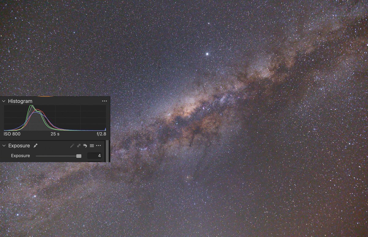 1/nHow ISO can affect your astro photos: a thread and discussion using images and real data...GO!Starting with these two  #MilkyWay photos, ISO 12800 and 800, identically processed (minimally), with an exposure increase of 4 stops for ISO 800, to match. #Astrophtography