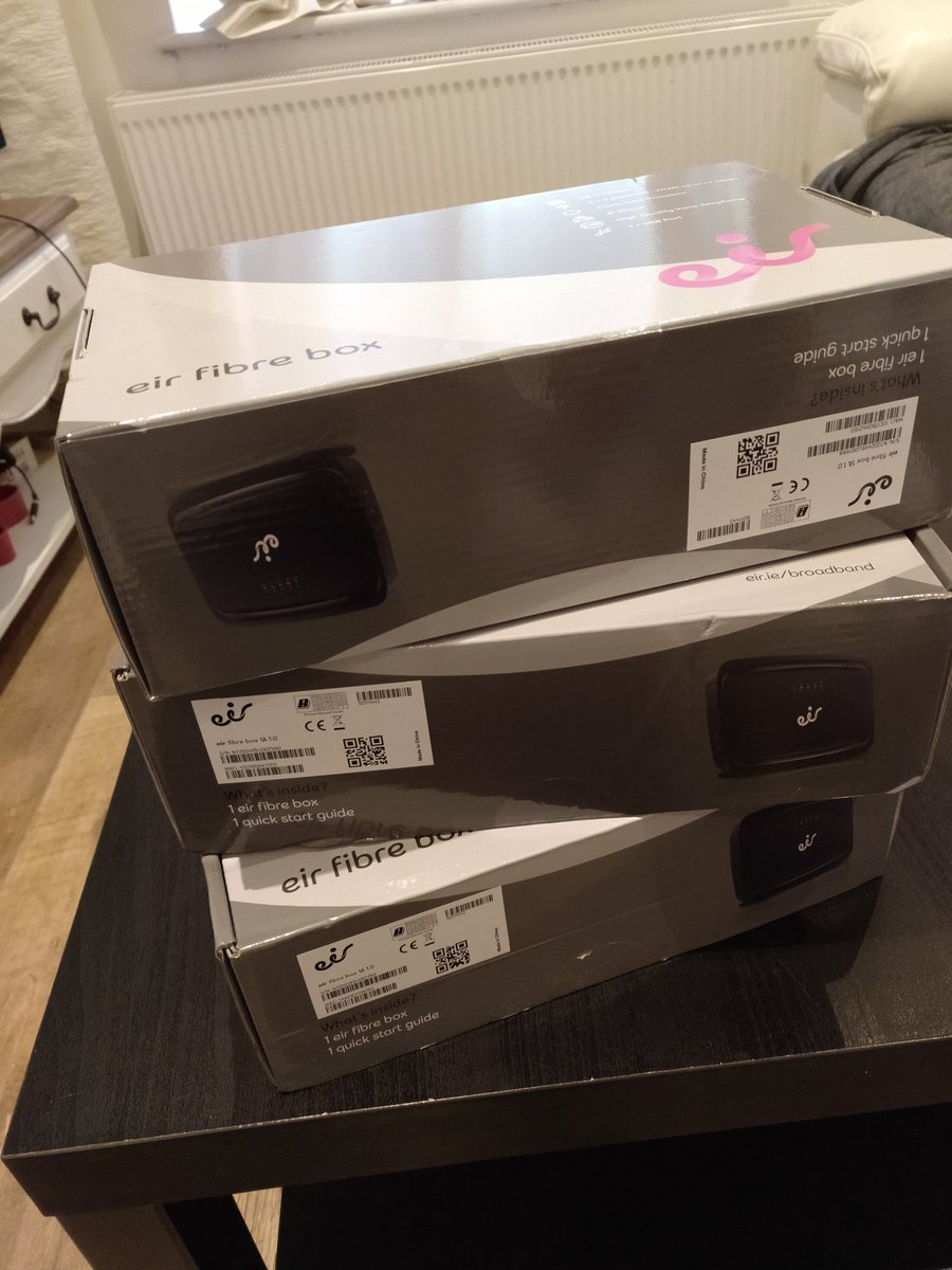 mbastidav's tweet photo. UPDATE ⚠️ We just got our 3rd modem at home @eir but nobody has come to install any of them yet. Is there any number of modems we need to hit to get the technician to come? @eircare https://t.co/kj1il9ho5M