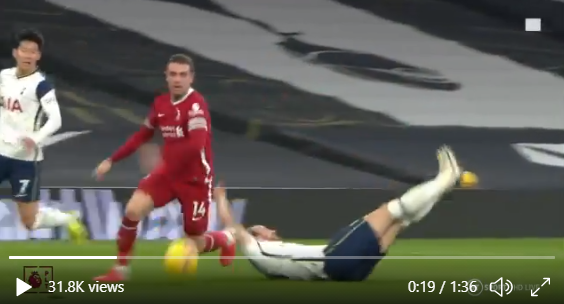 As Henderson chases the ball, Kane instinctively adopts the classic ‘Ref, he pushed me!’ pose on the ground. He may be injured but his professionalism never wavers. We can only pray for a swift recovery.  #prayforharry