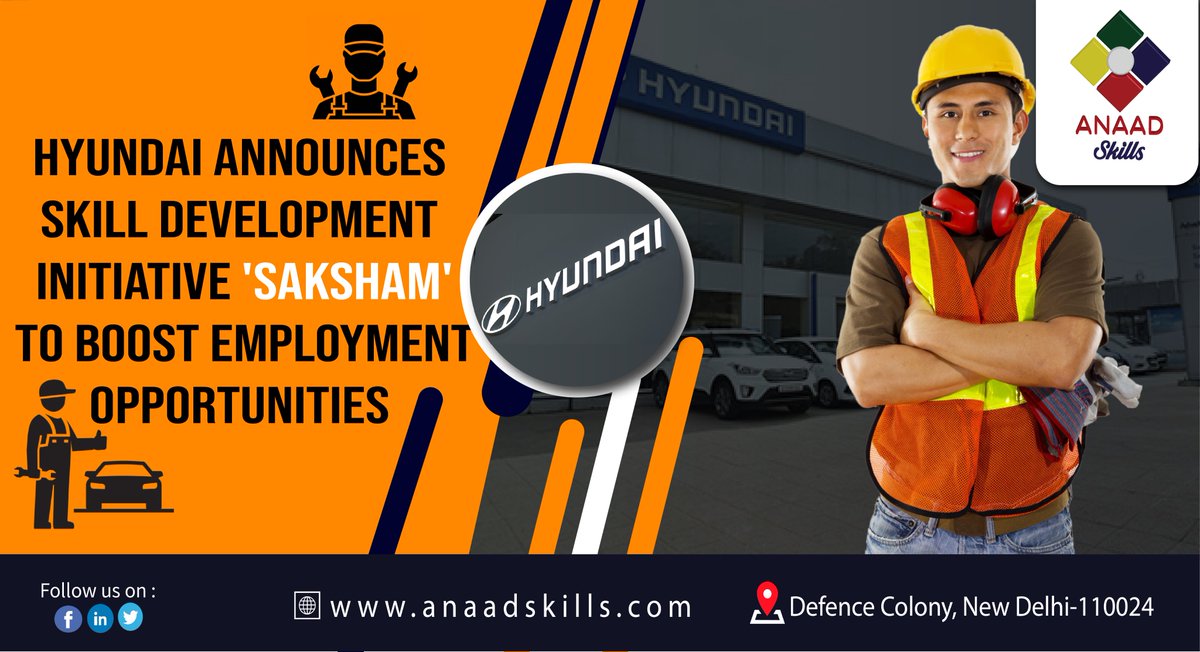 anaadskills's tweet photo. Hyundai Motor India Foundation, the CSR arm of Hyundai Motor India today announced its Skill Development Initiative ‘SAKSHAM'
#abskillskibari #newindia #nsdc #skillindia #skilldevelopment #skill #india #nirdpr #ddugky #msde #supportskillindia #pmkvy #pmkk #placements #goi #skilli https://t.co/dS4a1PTe4H