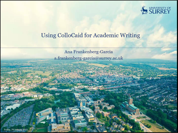 JenMCowell's tweet photo. Really enjoying the #ColloCaid session from @telsig currently underway! So far it’s very extensive & Anna is giving lots of helpful information/signposting to resources. Will definitely recommend the prototype to my learners. #academicwriting #baleap #eap #corpuslinguistics https://t.co/3NUb03yNtU