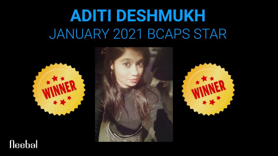 NeebalTech's tweet photo. Congratulations to our BCAPS STAR for January 2021, Aditi Deshmukh!
She is receiving this award for thinking on her feet and working collectively with the team.ย
#LifeatNeebal #motivation #BCAPS #NeebalTechnologies #CelebratingEmployees #EmployeeGrowth https://t.co/UUtzQiHSYS