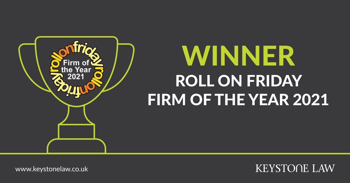Keystone Law is officially the happiest #law firm in the #UK! With an overwhelming 94% satisfaction rate, we have were named <a href="/RollOnFridayWeb/">RollOnFriday</a> Firm of the Year 2021. Thank you to all of our lawyers and staff for their wonderful comments. bit.ly/2Mw6DMu