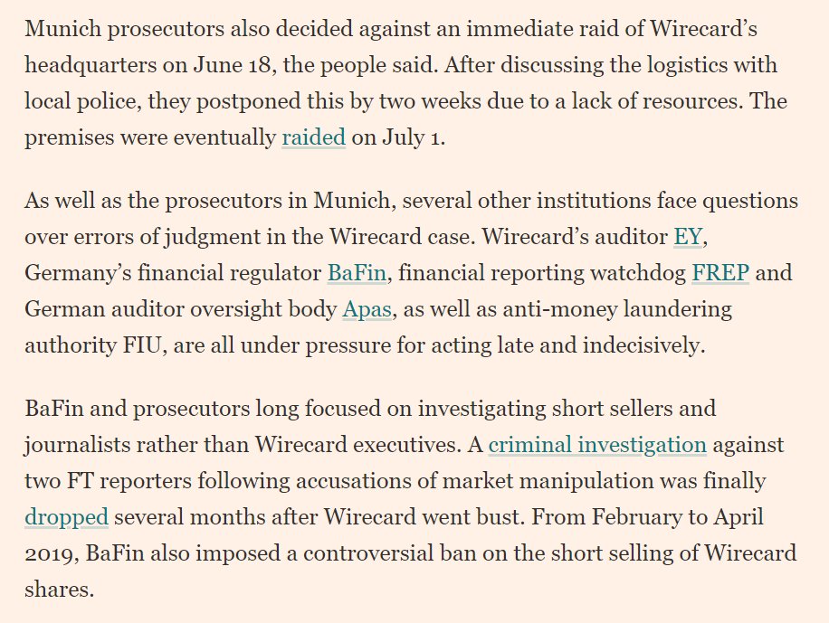 This story is broken by Financial Times, who exposed Wirecard in the first place. But German regulators, authorities, & the auditors all sided with the crooks at Wirecard & even opened criminal cases against FT reporters for allegedly colluding with investors shorting the stock.