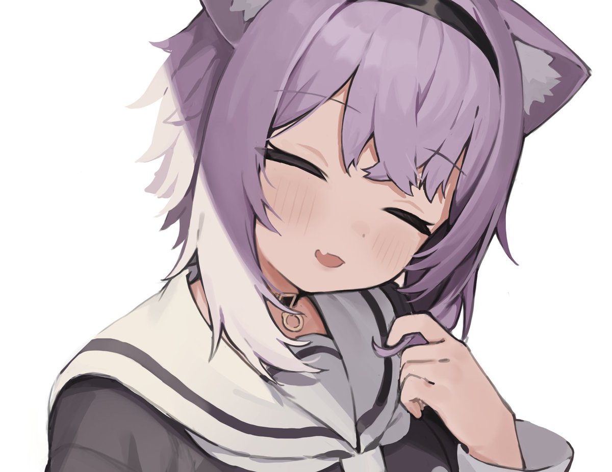 nekomata okayu 1girl animal ears solo closed eyes cat ears purple hair white background  illustration images