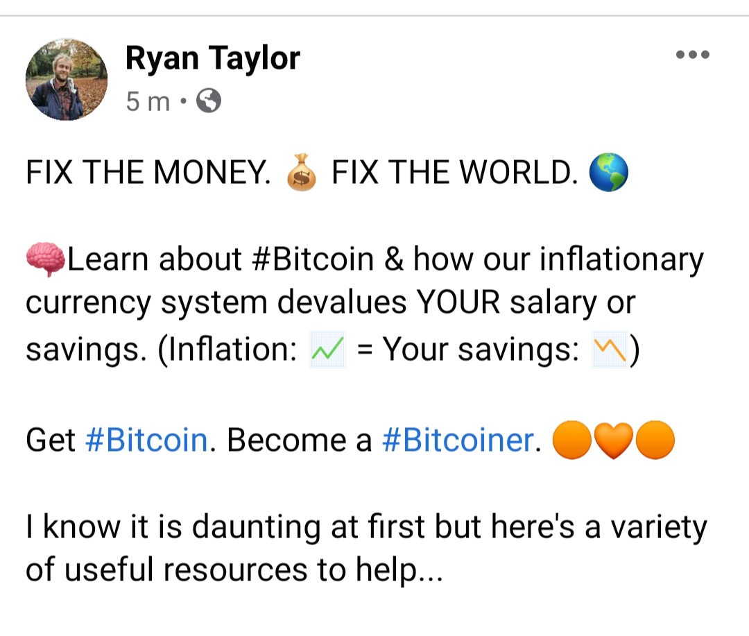 FIX THE MONEY. FIX THE WORLD.Learn about  #Bitcoin   & how our inflationary currency system devalues YOUR salary or savings. (Inflation:  = Your savings: )Get  #Bitcoin  . Become a  #Bitcoiner. It is daunting at first but here's some useful resources to help... /1