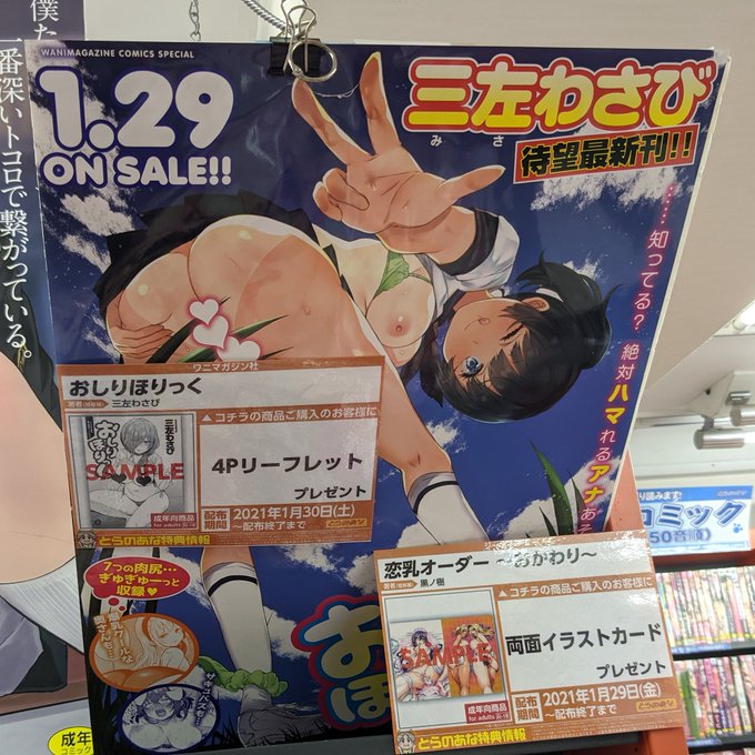 編集さんに都内とらのあなとメロンブックスに書店置きされた『おしりほりっく』の写真いただきました! 