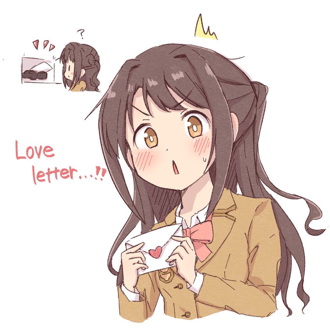 shimamura uzuki 1girl brown hair long hair love letter letter school uniform blush  illustration images