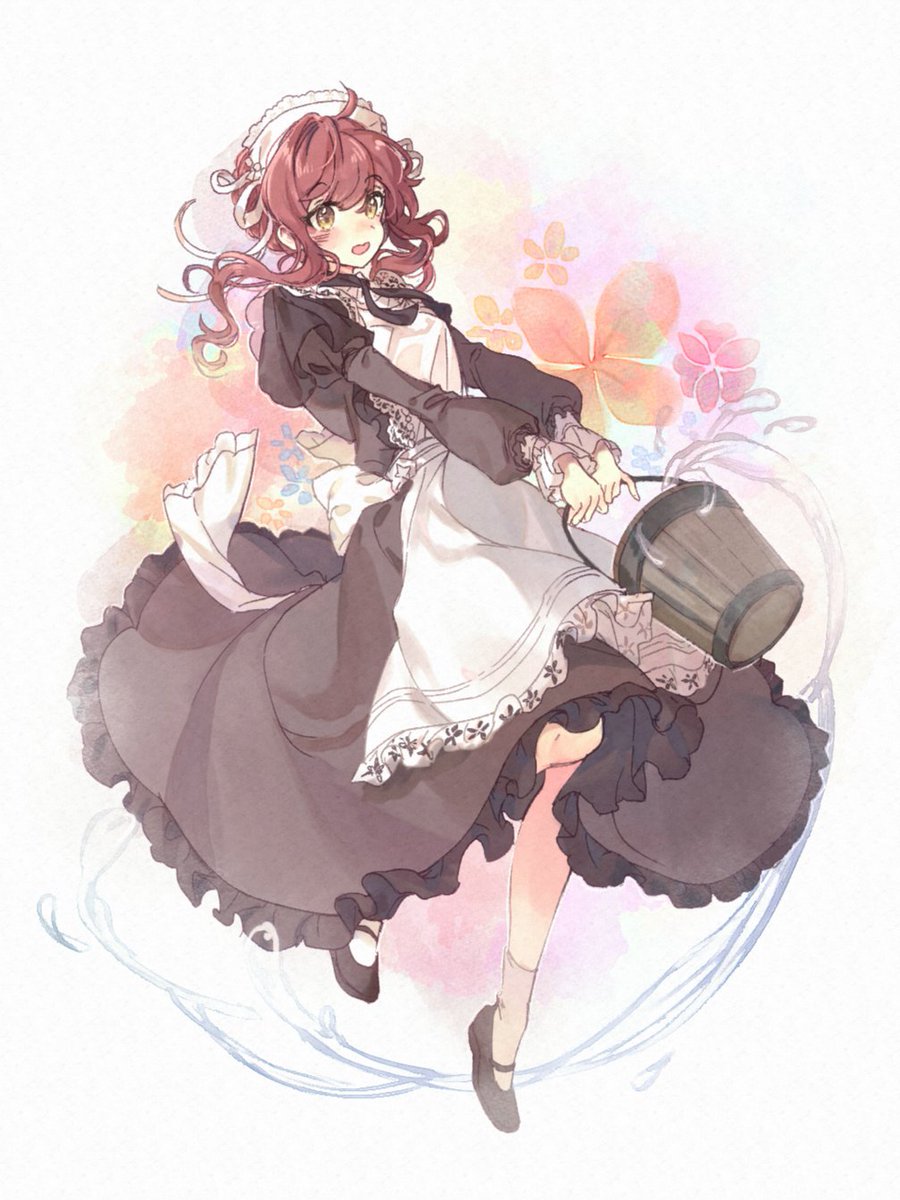 arashi (kancolle) 1girl solo maid alternate costume enmaided red hair bucket  illustration images