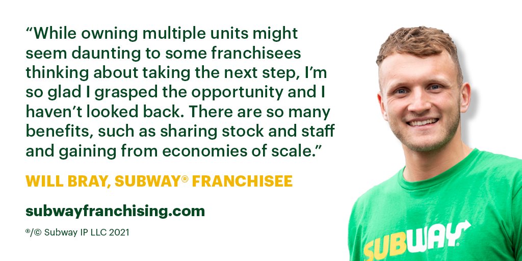 Challenge yourself this year and consider taking the next step in your franchise journey by becoming a multi-unit owner like Will.

With thorough training and constant support, you’ll never be alone: bit.ly/SubwaySupport

#Subway #Franchising #BeYourOwnBoss #CareerDevelopment