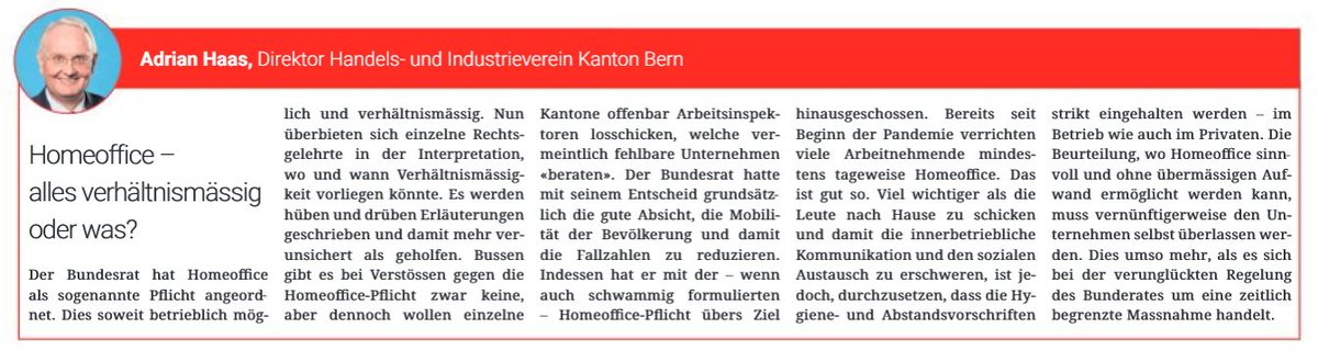 AdrianHaasBE's tweet photo. Homeoffice ist o.k., wenn's geht. Aber das sollen die Unternehmen aus betrieblicher Sicht beurteilen. https://t.co/naU8DrVpcw