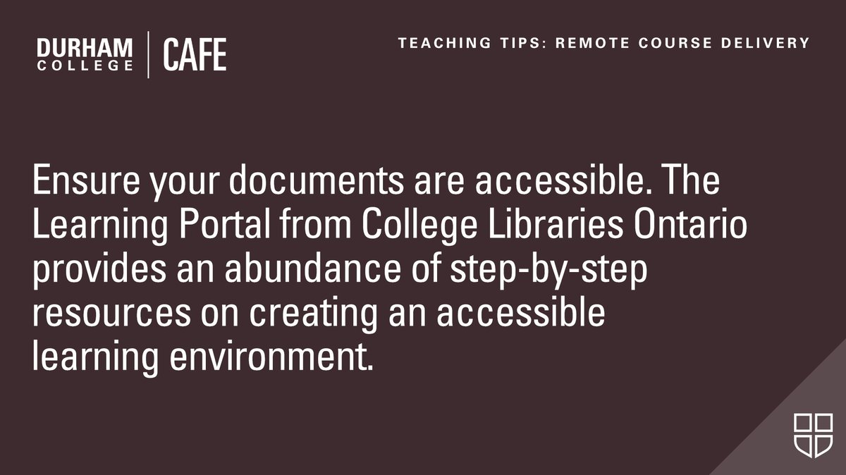 TheDCCTL's tweet photo. #TeachingTips - #RemoteDelivery: Ensure your documents are accessible. The Learning Portal from College Libraries Ontario provides an abundance of step-by-step resources on creating an accessible learning environment. #CAFETips https://t.co/ruJ4RzPaWW
